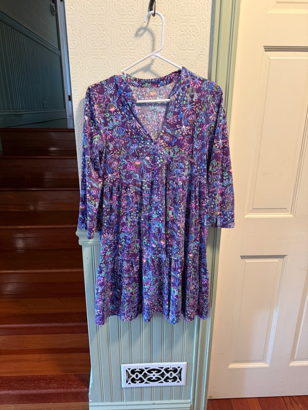 Lilly Pulitzer Alaina Dress Purple Berry Colony Conga Cotton Swing Dress Notched